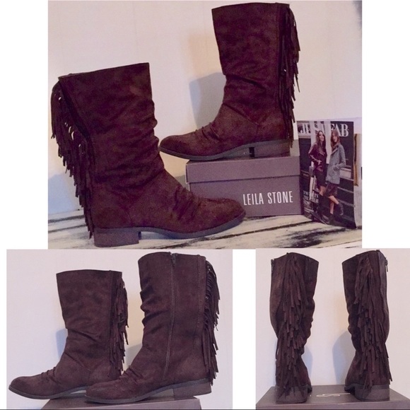 (Like New w/Box) Leila Stone Boots w/Fringe - Picture 8 of 9